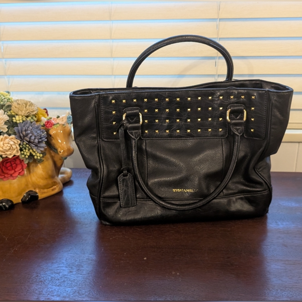 Tignanello Black Studded Tote Bag